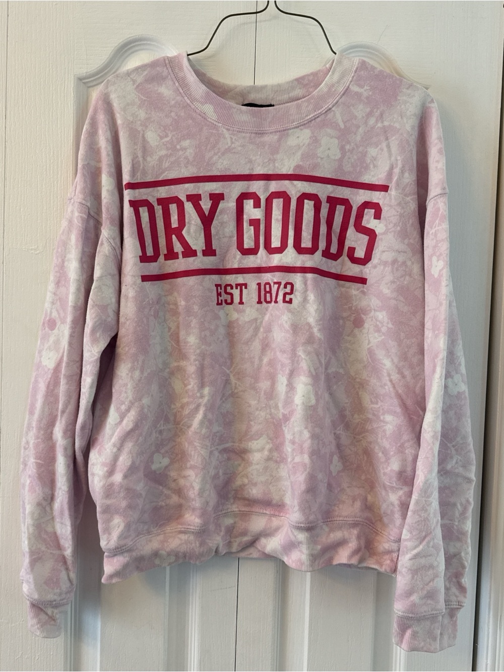 Dry Goods Pink Tie-Dye Crewneck with Red Logo
